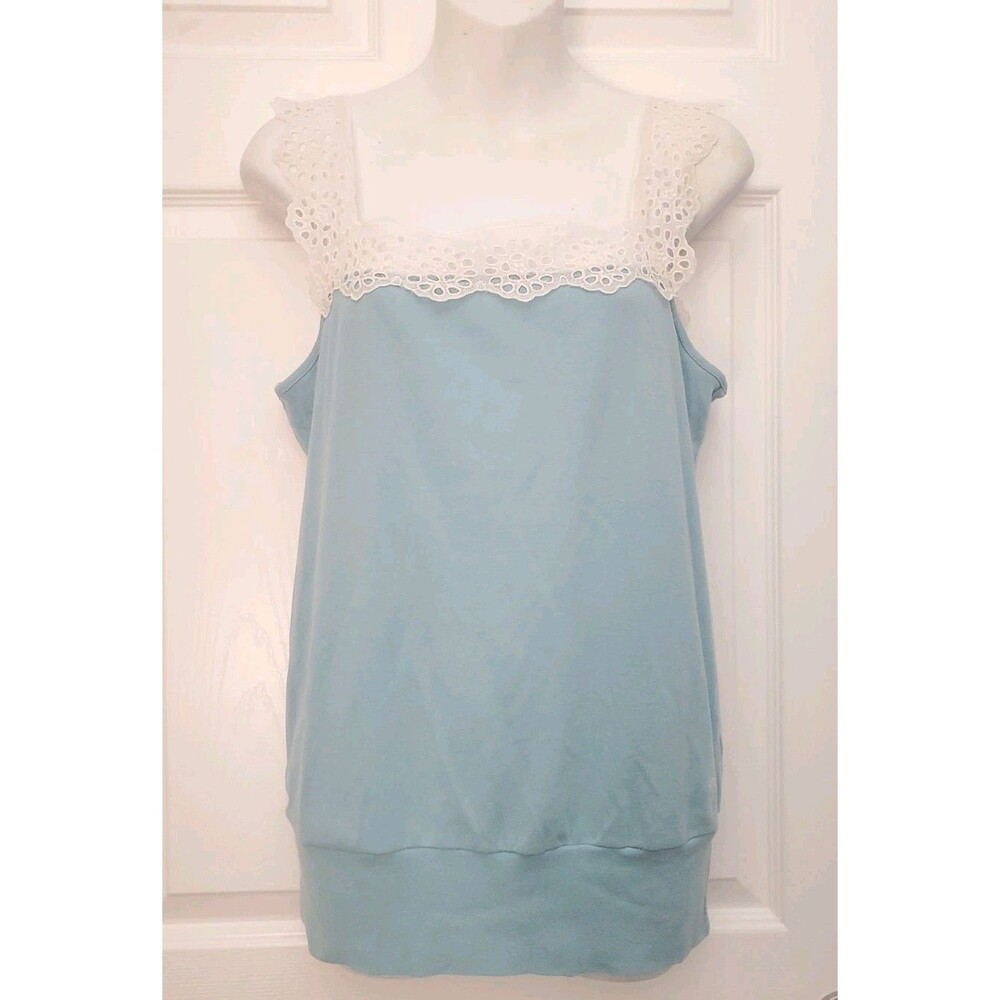 Y2K mon petit oiseau Baby Blue Thick Cotton Tank Sm USA Scalloped Lace Trim